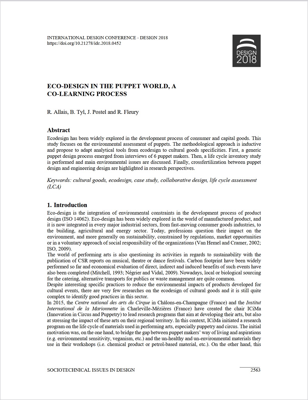 « Eco-design in the puppet world: a co-learning process », in DS 92: Proceedings of the DESIGN 2018 – 15th International Design Conference